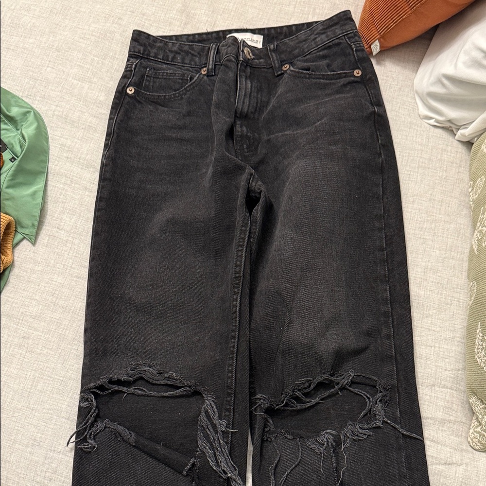 Zara Black Distressed Boyfriend Jeans